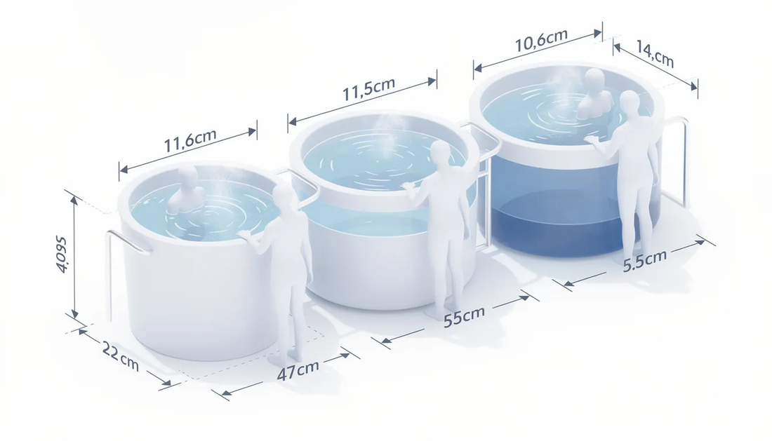The image features a variety of cold plunge tubs, showcasing different designs and sizes suitable for full body immersion