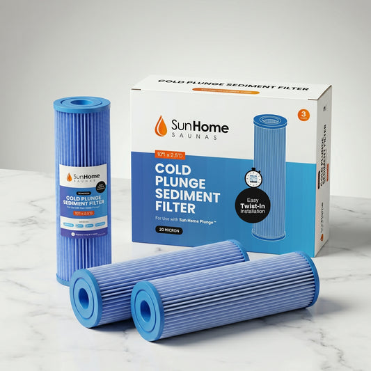 Sun Home Cold Plunge Replacement Filter 3-Pack - 10 x 2.5 inch 20 micron sediment filters with packaging
