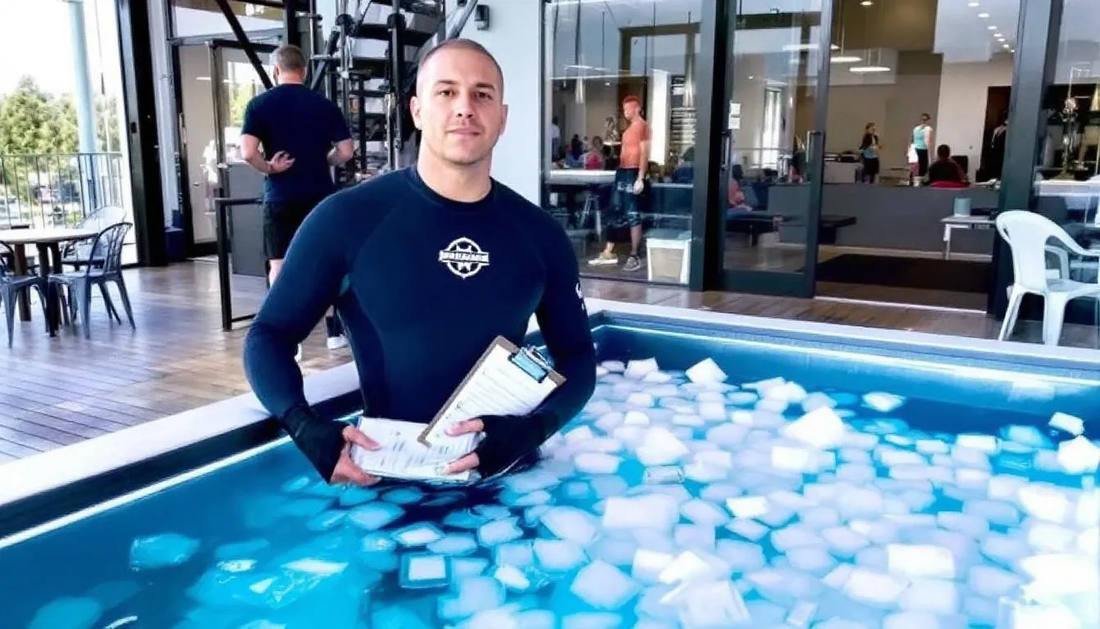 the image depicts an individual in a cold plunge tub showing cold plunge success milestones