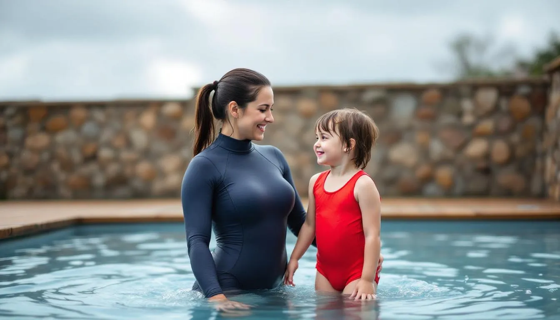 child and mum in a cold plunge